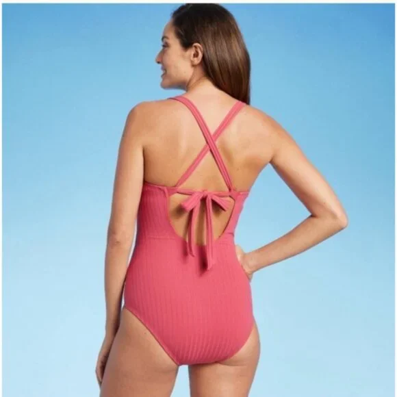 Women's Wide Ribbed Center Ring Medium Coverage One Piece Swimsuit  Kona Sol L - Picture 2 of 11